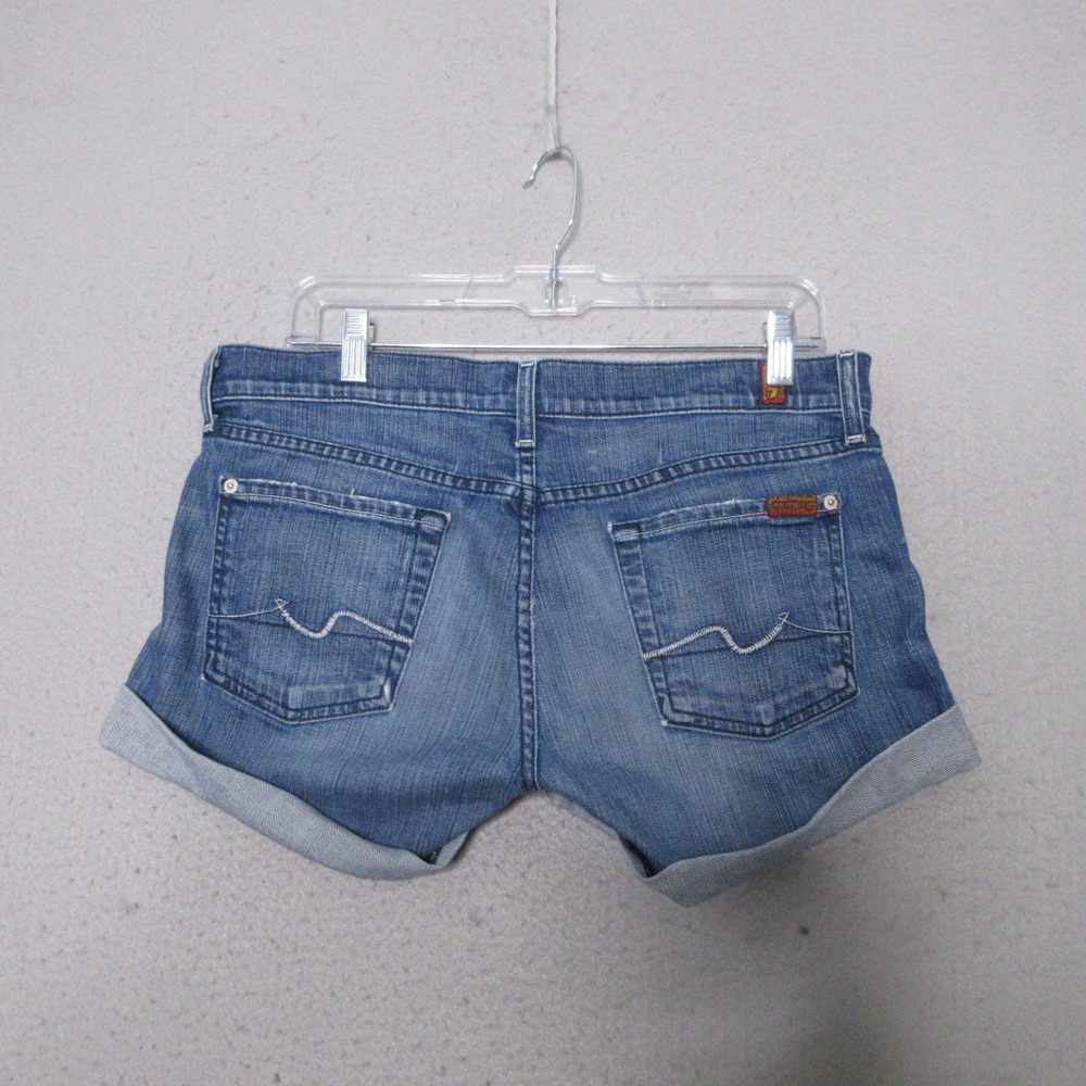 Vintage 7 For All Mankind Jean Shorts 30 Denim Cuffed Blue Low Rise Y2K 90s - Picture 2 of 10